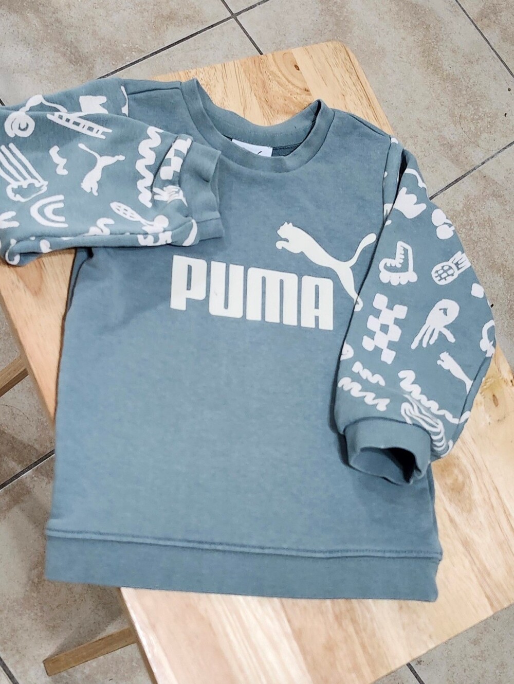 Puma Kids Slate Blue Logo Sweatshirt with White Graphic Sleeves